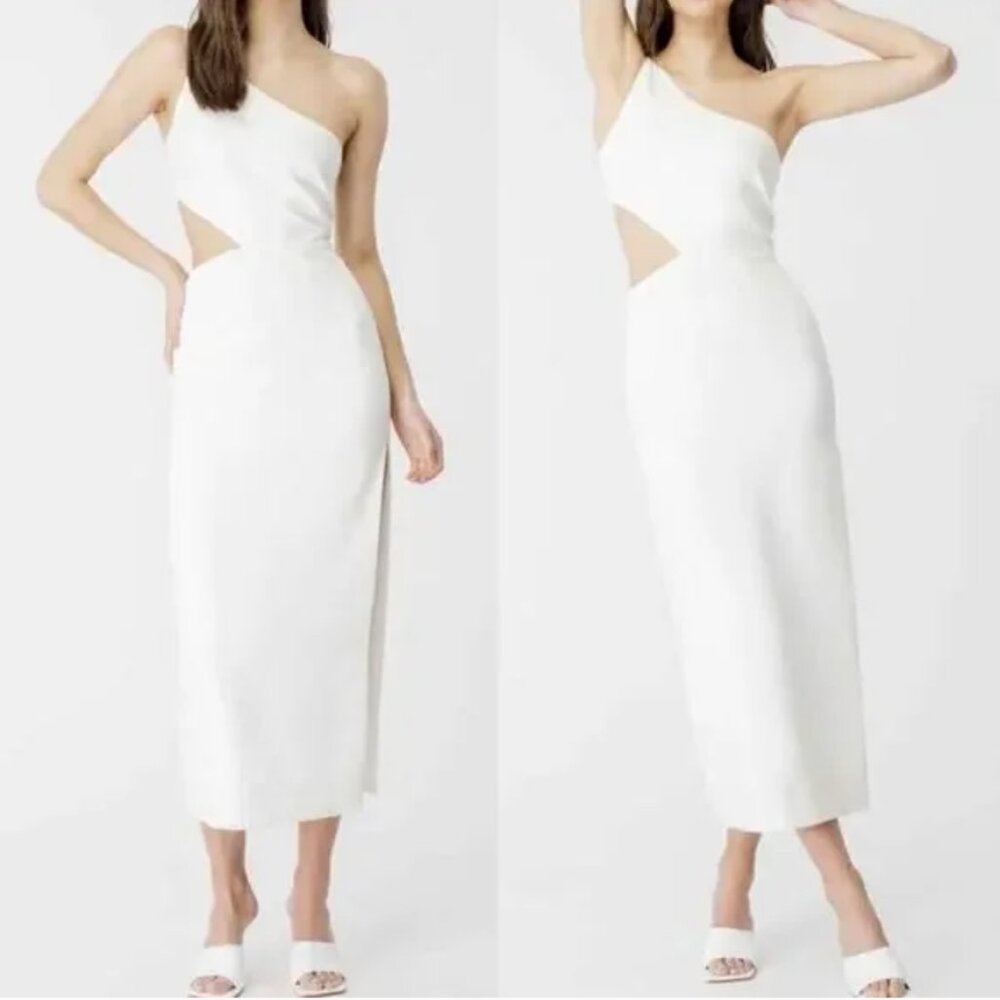 Bardot White One-Shoulder Midi Dress with Side Cutout